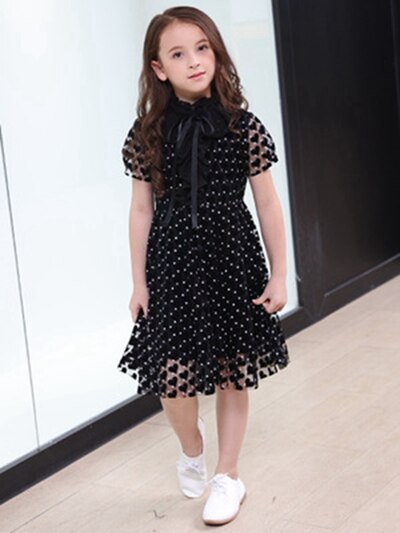 Girl dress summer short sleeve black lace dresses for girls 6~16 Years Duipi Girl dress summer short sleeve black lace dresses for girls 6~16 Years Duipi