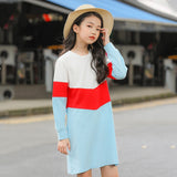 6 8 10 12 14 16 yrs big kids &amp teenager girls color block long sleeve cotton casual shift dress children fashion spring dress